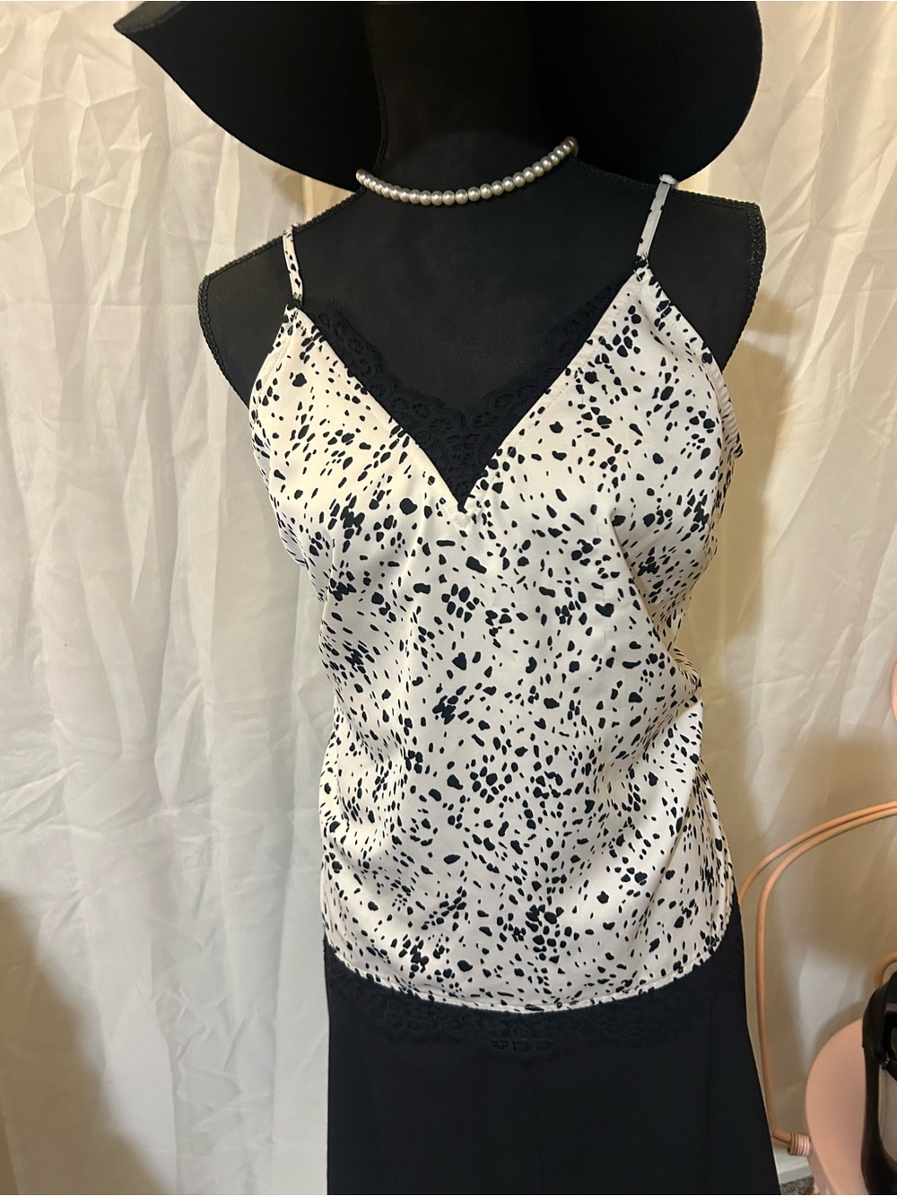 💚5 for $25💚 a new day Black and White Speckled Lace-Trim Cami